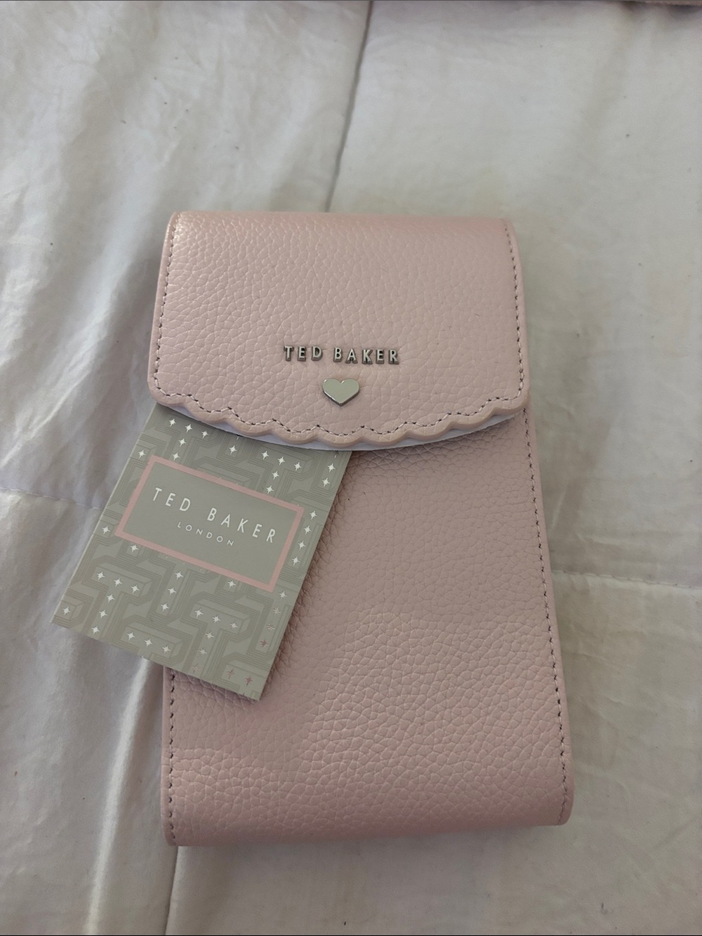 Ted Baker Light Pink Scalloped Leather Phone Pouch with Heart Detail